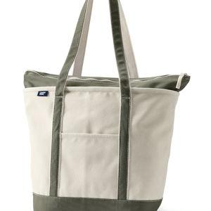 Large Natural 5 Pocket Zip Top Long Handle Canvas Tote Bag