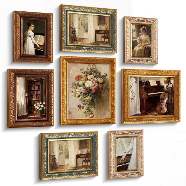 Novabright 8 Pcs Multicolor Vintage Picture Frames Gallery Wall Frame Set Antique Collage Photo Decor for Wall Mounting or Tabletop Display Multi Sizes for Gallery Living Room (8x10, 5x7, 4x6)