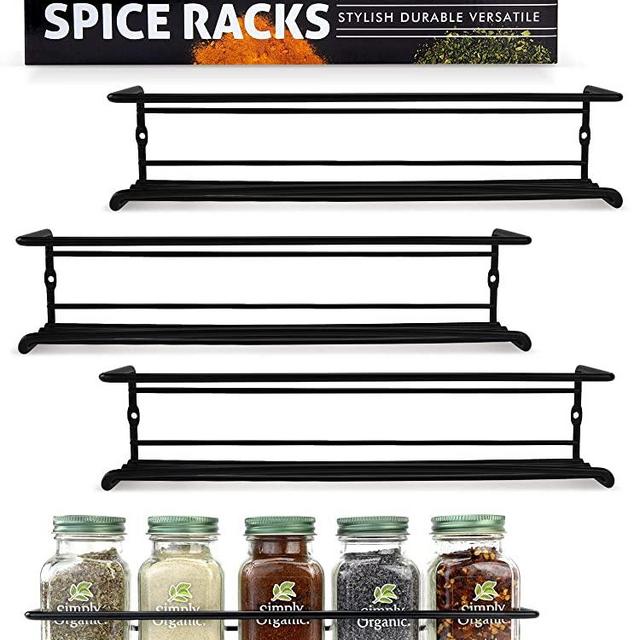 Space Saving Spice Rack Organizer for Cabinets or Wall Mounts - Easy To Install Set of 4 Hanging Racks - Perfect Seasoning Organizer For Your Kitchen Cabinet, Cupboard or Pantry Door