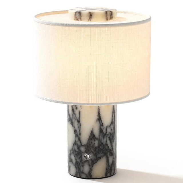 COPOWER Cordless Table Lamp, Rechargeable Marble Touch Lamp Dimmable | Natural Marble Base, Linen Shade, 3-Color Touch Dimmable, Non-slip Base Desk Lamp Home Decor, Bedroom, Living Room