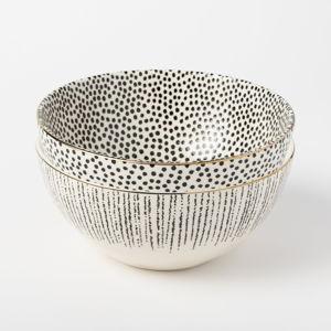 Thyme & Table Assorted Dot & Riley Collection, 2-Piece Stoneware Large Bowls