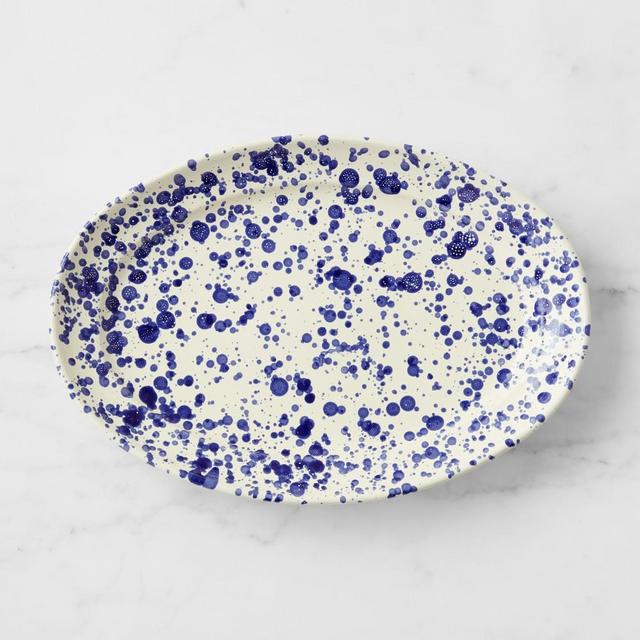 Splatter Ceramic Italian Hand-Glazed Platter, Medium, Blue
