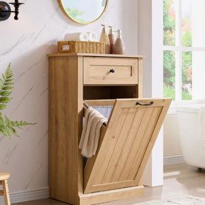 Tilt-out Laundry Hamper Cabinet - Natural, 35.8" H x 21.4" W x 13" D