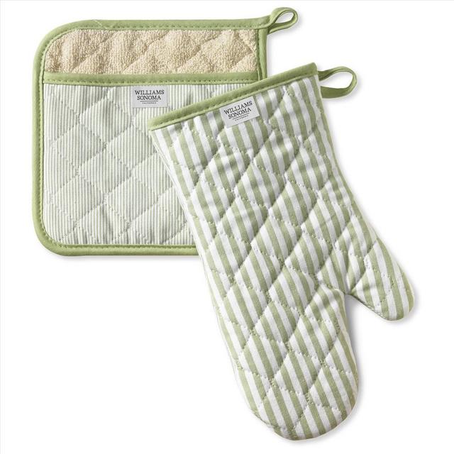 Bay Stripe Oven Mitt & Potholder Set, Sage Green