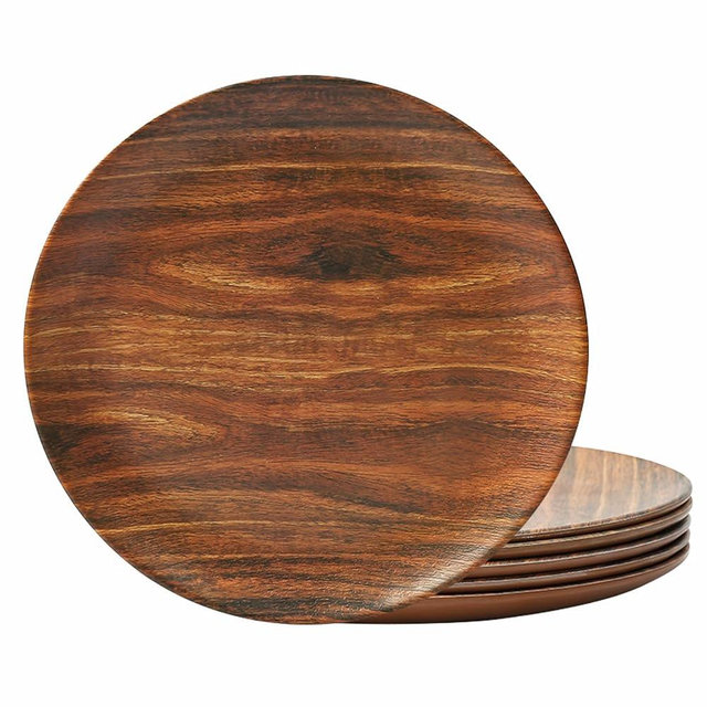 TP 11" Melamine Dinner Plates, 6-piece Plate Set Unbreakable Serving Dishes for Indoor and Outdoor, Service for 6, Rosewood Grain