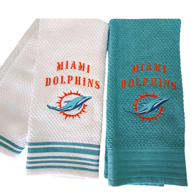Miami Dolphins set of 2 Embroidered Tea towels , hands towels 100% Cotton 16in x 25in Gift for Dad sport team , Christmas gift