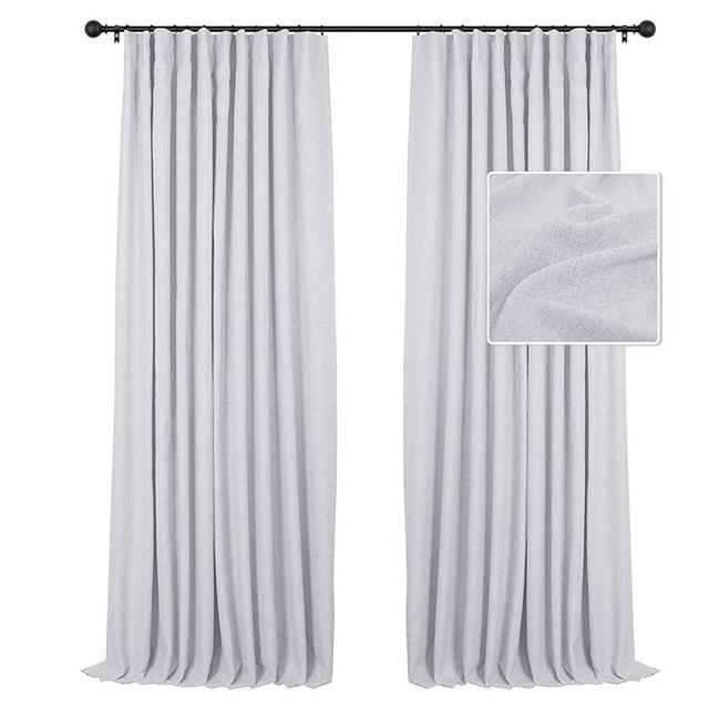 INOVADAY White Linen Blackout Curtains 96 Inch Length 2 Panels Set 100% Blackout Curtains Thermal Insulated Black Out Curtain Drapes for Bedroom Living Room - Greyish White, W50 x L96