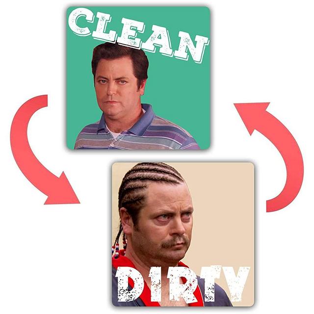 Ron Swanson - Dishwasher Magnet Clean Dirty Sign Strongest Magnet Double Sided Flip with Bonus Metal Magnetic Plate Universal Kitchen Dish Washer Reversible Indicator