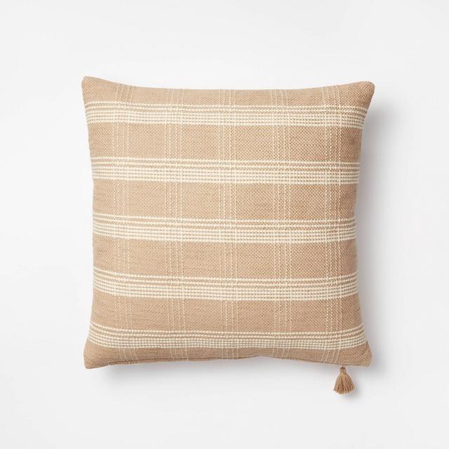 Woven Plaid Square Throw Pillow with Tassel Zipper Camel/Cream -Threshold™ designed with Studio McGee