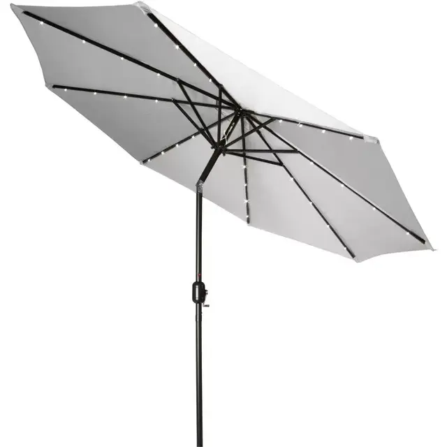 9 ft. Deluxe Solar Powered Led Lighted Patio Umbrella in Gray