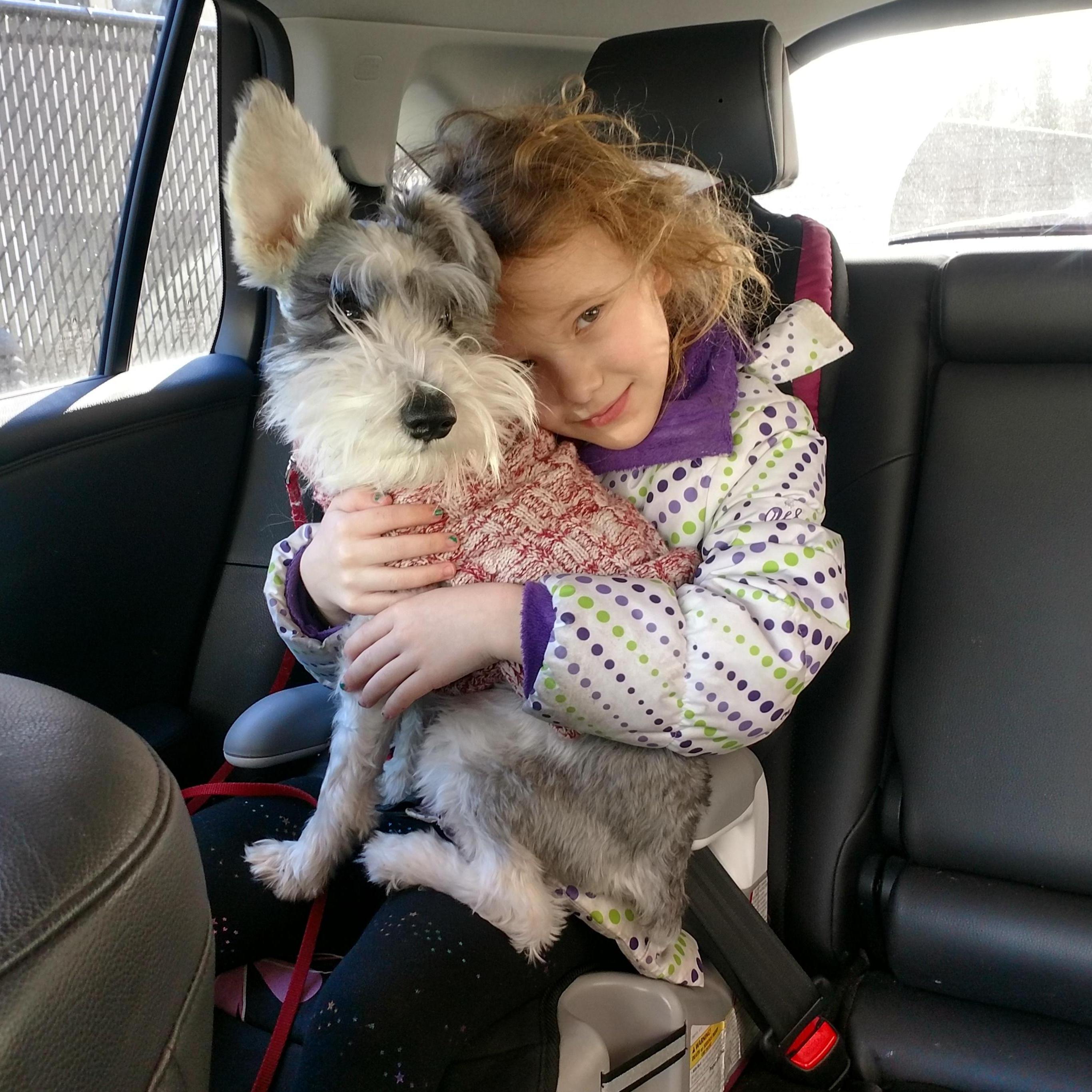 Soph and Parker, our mini Schnauzer who joined our family the day after we got engaged.