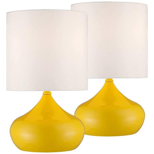 Mid Century Modern Accent Lamps 14 3/4" High Set of 2 Canary Yellow Droplet White Drum Shade for Kids Room Bedroom - 360 Lighting