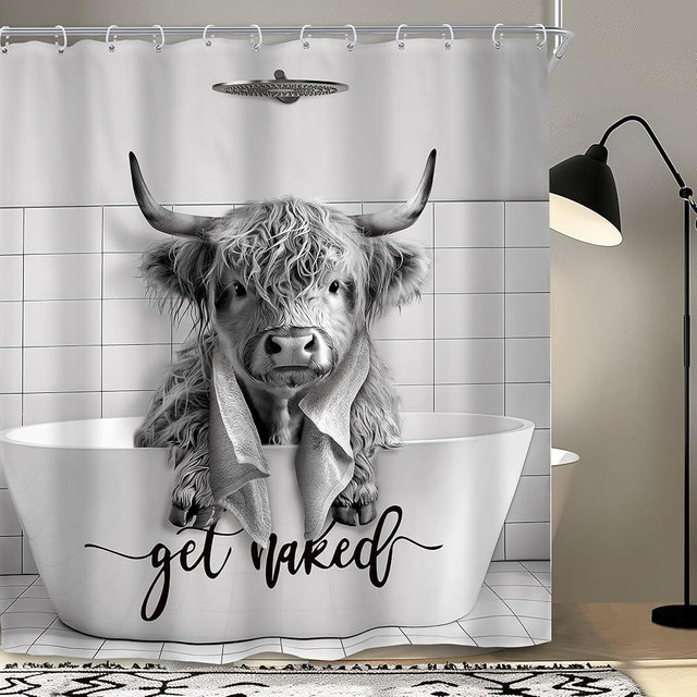SVBright Highland Cow Shower Curtain，60Wx72L Inch Western Cute Funny Bull，Rustic Bull in Bathtub Farmhouse Cattle Vintage Farm Animal 12 Pack Hooks Polyester Waterproof Fabric Bathroom Bathtub Panels
