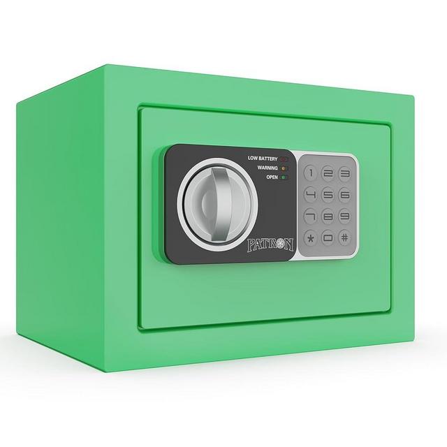 PATRON small safe box with key，mini safe for money，small coin safes for home with code，little jewelry lock box for kids，Wall or Cabinet Safe for personal items，0.236 Cubic Feet Green