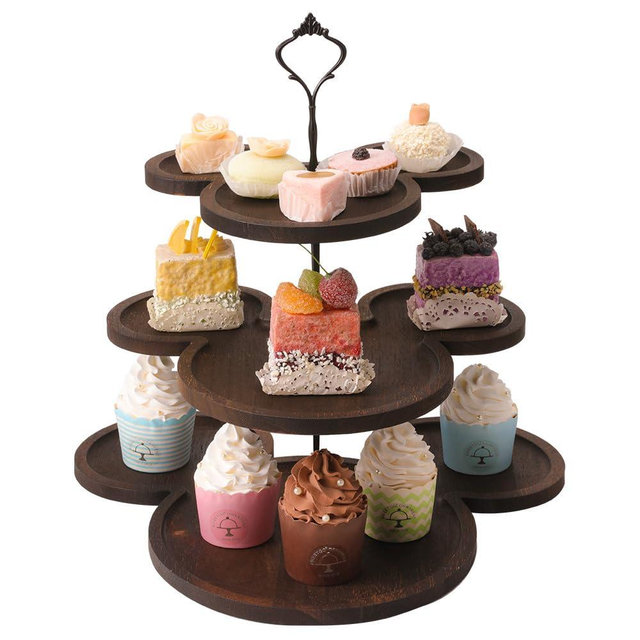 SUYEPER Mouse Wood Cupcake Stand 3 Tier For Birthday Party Decorations Mouse Ears Wooden Serving Tray Decorative Tiered Tray Party Supplies