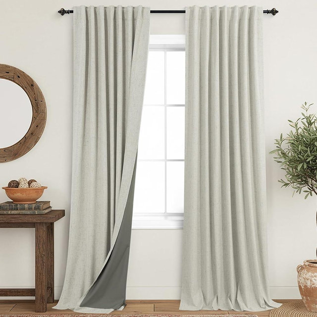 KOUFALL Greige Extra Long 120 Inch Blackout Curtains,10FT 10 FT Linen Pleated Drapes for Living Room Bedroom