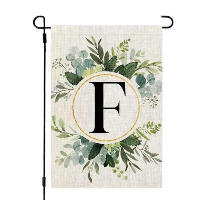 CROWNED BEAUTY Monogram Letter F Garden Flag Floral 12x18 Inch Double Sided for Outside Small Burlap Family Last Name Initial Yard Flag CF768-12