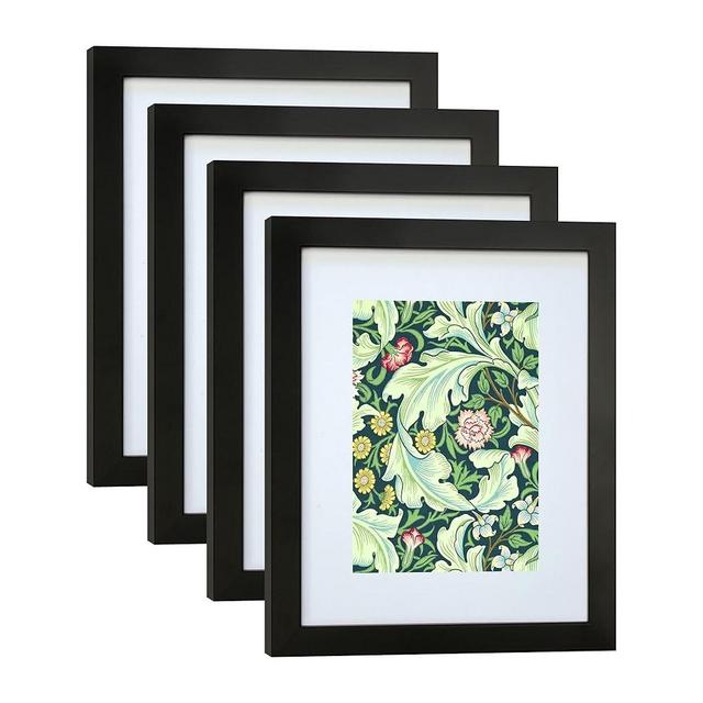 DEKWINN 11x14 Picture Frame Set of 4 Made of Solid Wood Photo Frames with Real Glass for Pictures 8x10 with Mat or 11x14 Without Mat, Wall Mounting or Tabletop display Photo Frames in Black