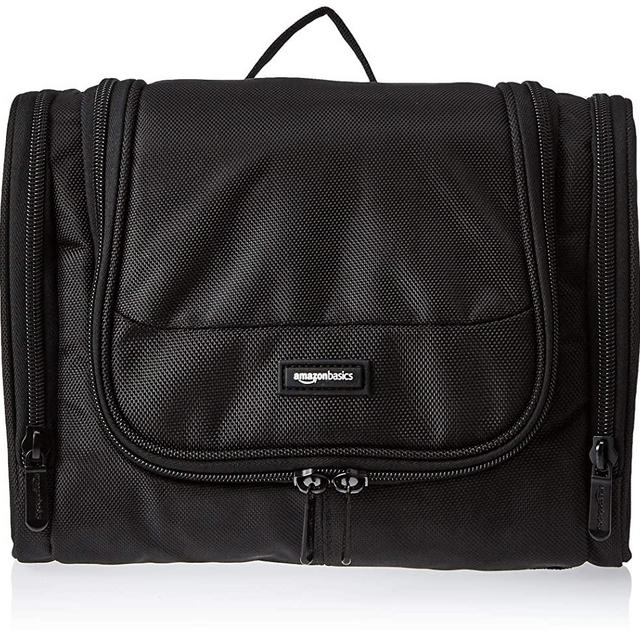 AmazonBasics Hanging, Travel Toiletry Bag Organizer, Shower Dopp Kit, Black