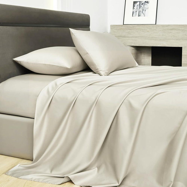PURE ERA Sheet Set 800 Thread Count Long Staple Cotton Sateen Silky Soft Smooth Hotel Luxury 4 Piece Bed Sheets Set King Size, Deep Pocket up to 16" (Beige, King)
