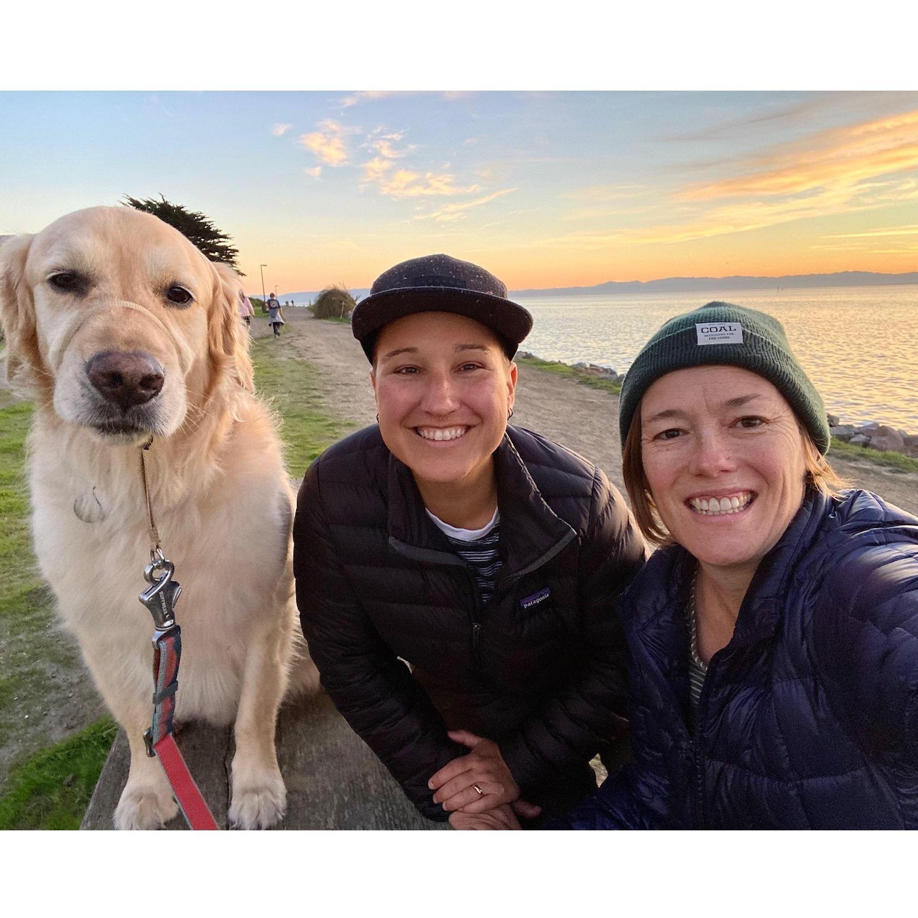 Family sunset walk on Bay Farm Trail.