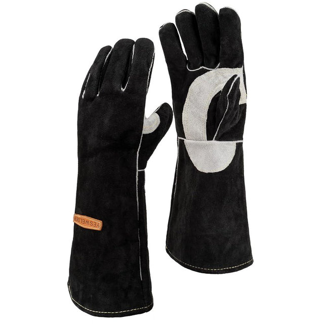 YESWELDER Leather Forge MIG Welding Gloves, Heat Fire Resistant Welders Gloves, Black, also Perfect for Grill/BBQ/Wood Stove/Oven/Fireplace/Cutting