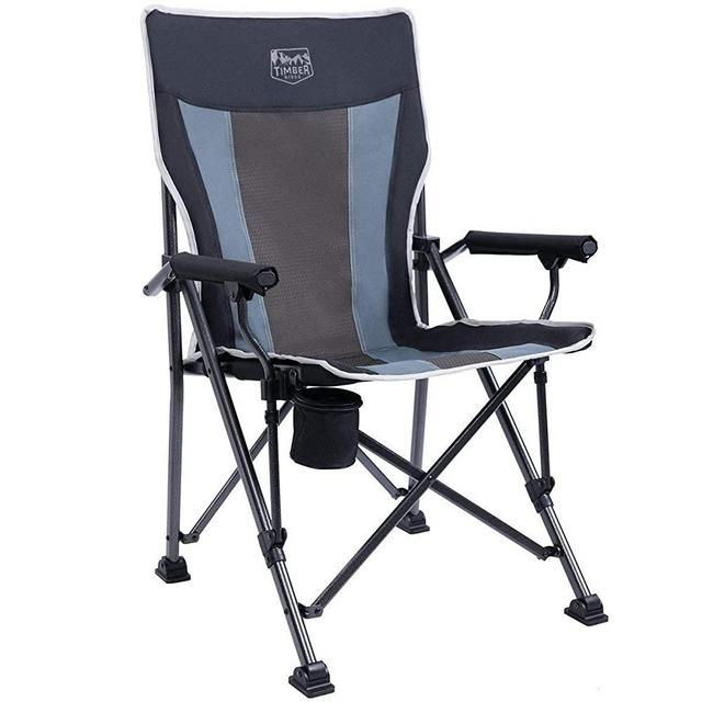 Timber Ridge Camping Chair 400lbs Folding Padded Hard Arm Chair High Back Lawn Chair Ergonomic Heavy Duty with Cup Holder, for Camp, Fishing, Hiking, Outdoor, Carry Bag Included