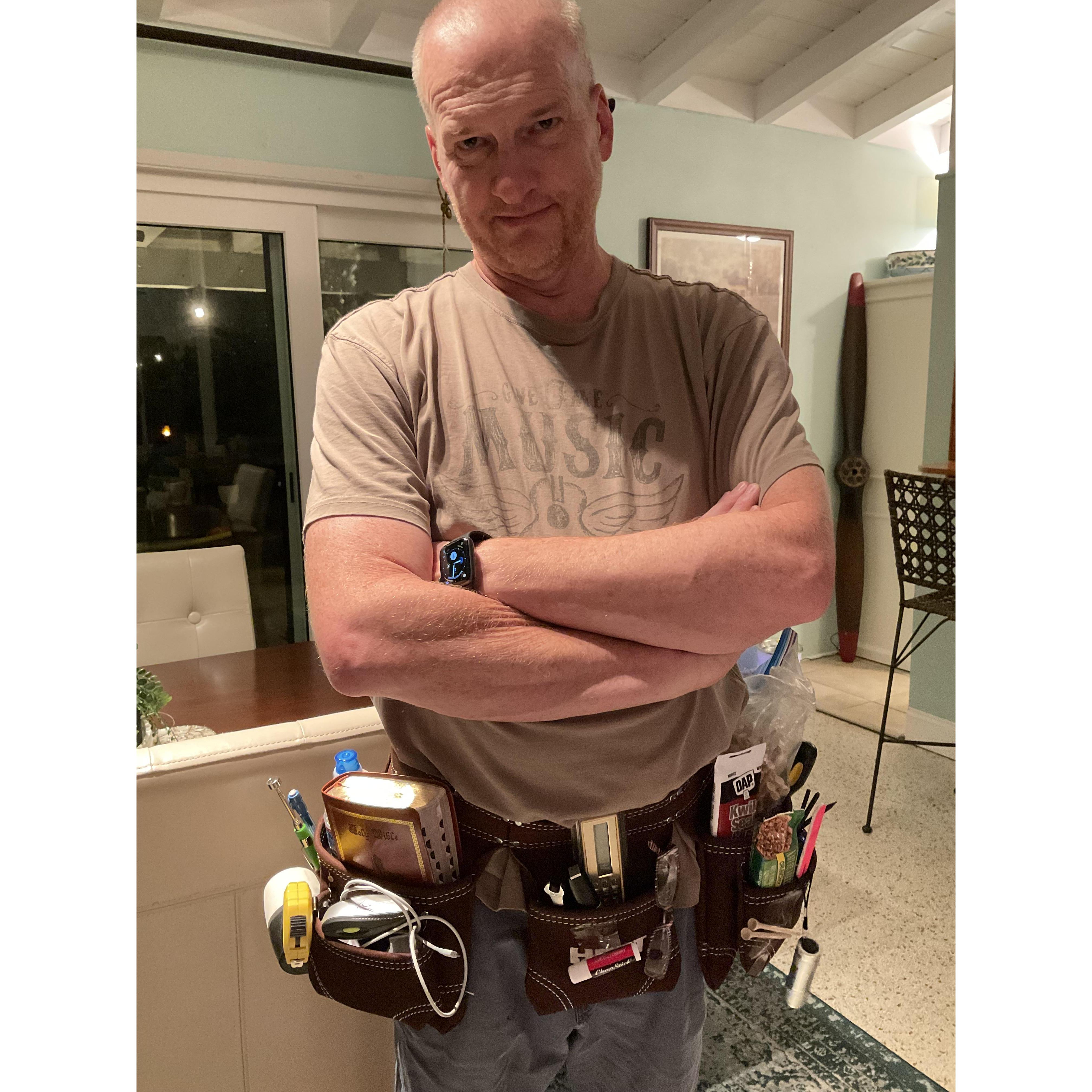 Richard, my willing love to fill in as Noah one Wednesday evening for the Kids Bible Class. Note his very cool tool belt!