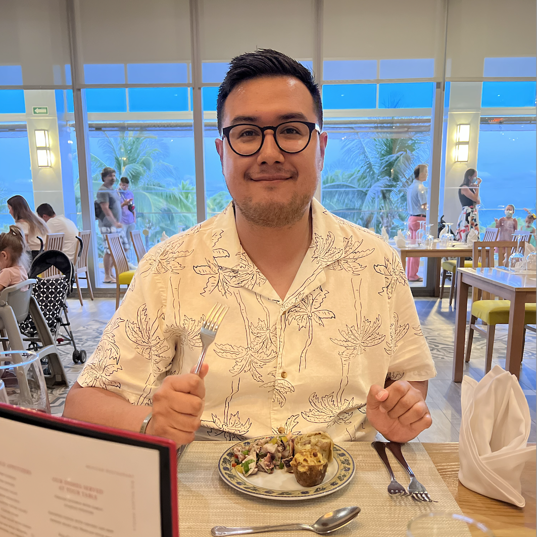 JJ eating at the mexican restaurant on-site at the resort