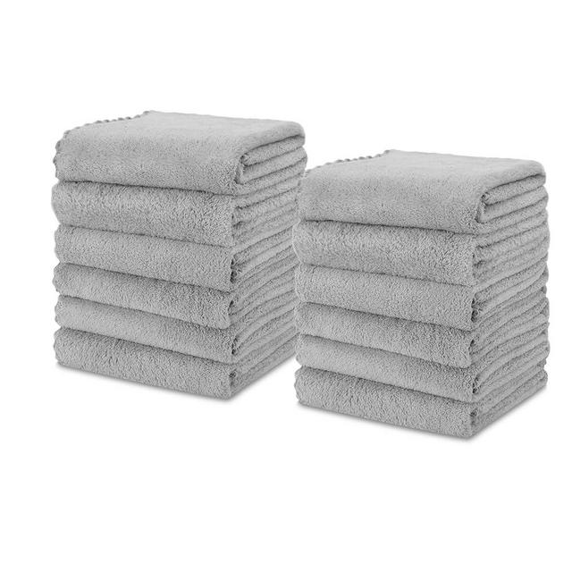 kimteny Kitchen Cloth Dish Towels, 13x28 Inches Premium Dishcloths, Super Absorbent Coral Velvet Microfiber Cleaning Cloths, Fast Drying Rags for Washing Dishes (13x28-12 Pack, Grey)
