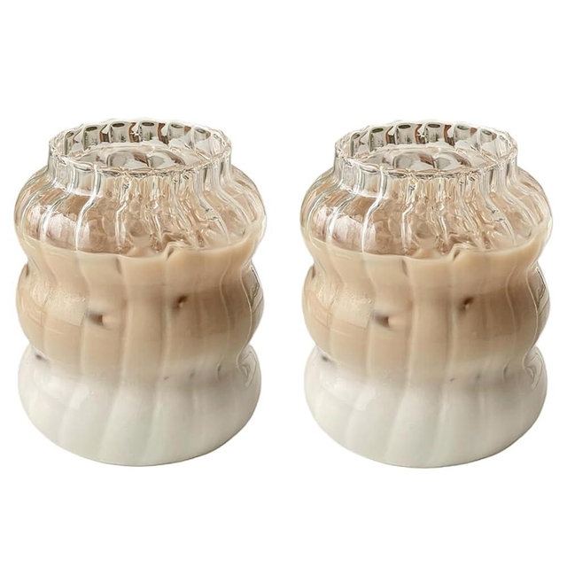 KWQBHW 2 Pcs Ribbed Glass Cups 22oz Ripple Drinking Glasses Set Vintage Wave Shape Iced Coffee Glasses Beverage Glasses for Cocktail Beverage Juice Milk