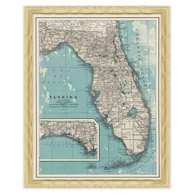 Framed Map of Florida Wall Décor