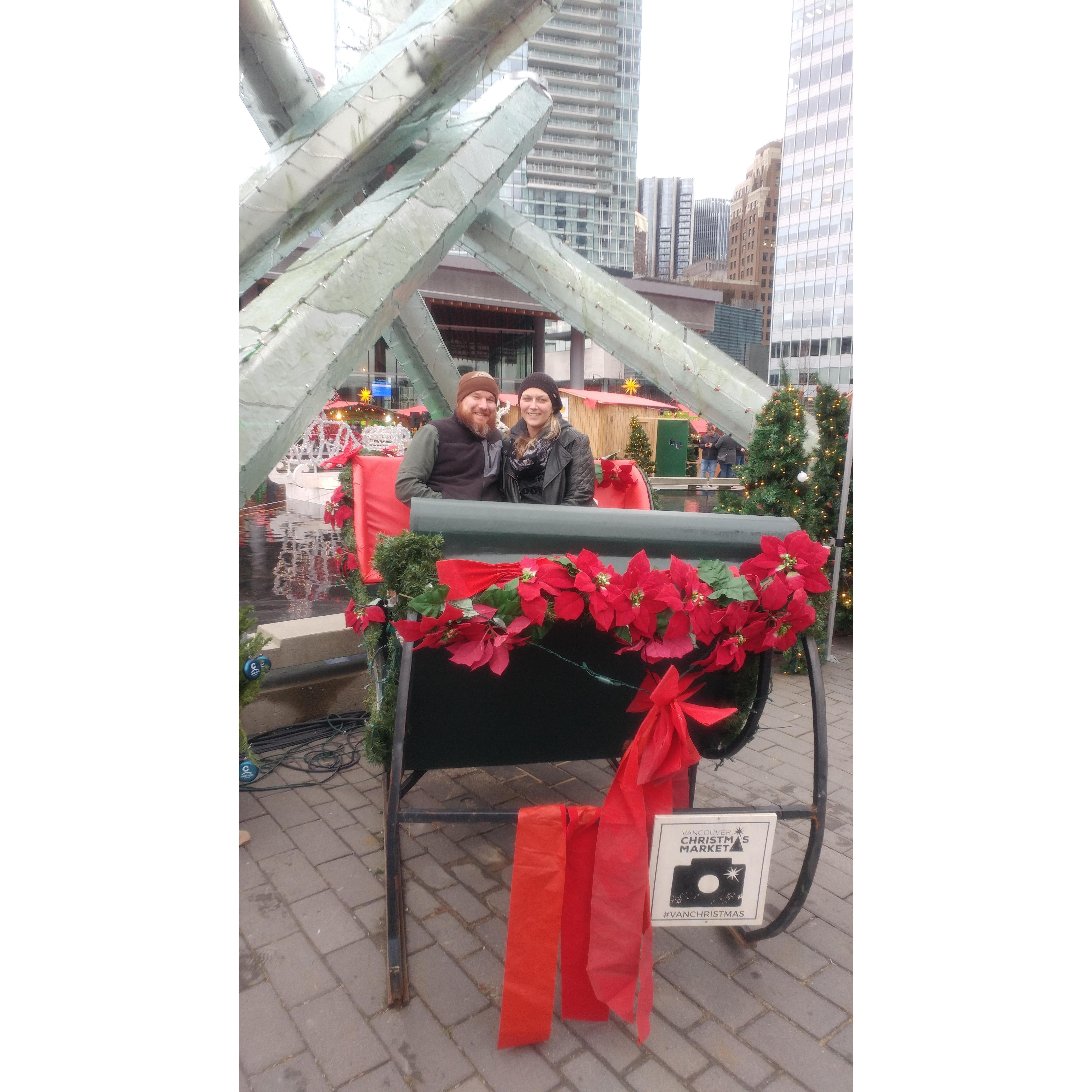 Christmas sleigh with the Olympic torch at Christmas Market downtown - December 2018