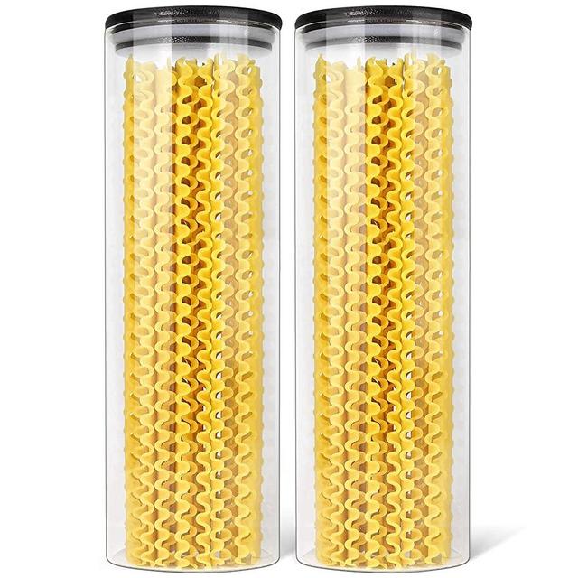 Urban Green Glass Jars with Black Lids, Glass food storage sets with airtight black lids, Glass Canisters Sets with Bamboo Lids, Spaghetti Glass Containers, Glass PantryJars (2 Sets of 72oz)