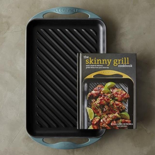Le Creuset Cast-Iron Rectangular Skinny Grill with Cookbook