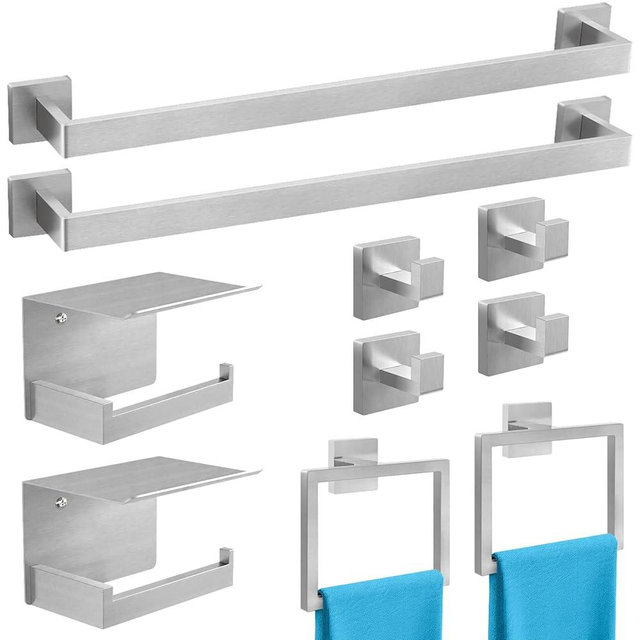 STWWO 10-Piece Bathroom Hardware Accessories Set Brushed Nickel, 24 inch Towel Bar, Stainless Steel Towel Racks for Bathroom, Bath Towel Bar Set Wall Mounted