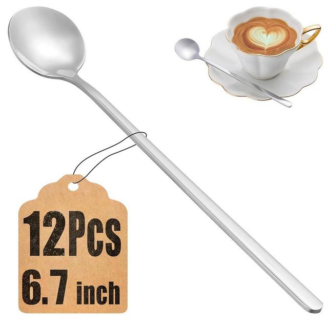 12 Pcs Teaspoons Set, 6.7 Inch Tea Spoons Long Handle, Stirring Spoons, Small Teaspoons, Food Grade Stainless Steel Spoons, Long Spoons for Stirring, Metal Espresso Spoons, Coffee Bar Accessories