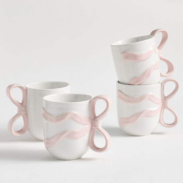 LoveShackFancy Bow Mugs, Set of 4 - Pink