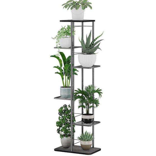 Simple Trending Plant Stand Shelf Indoor Outdoor Waterproof, 6-Tier 7 Potted Heavy Duty Metal Tall Flower Holder for Multiple Corner Display