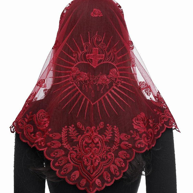 Bozidol Veils for Church Catholic Women: Triangular Rose Sacred Heart Mantilla Veil for Mass Holy Week, Religious Chapel Veil