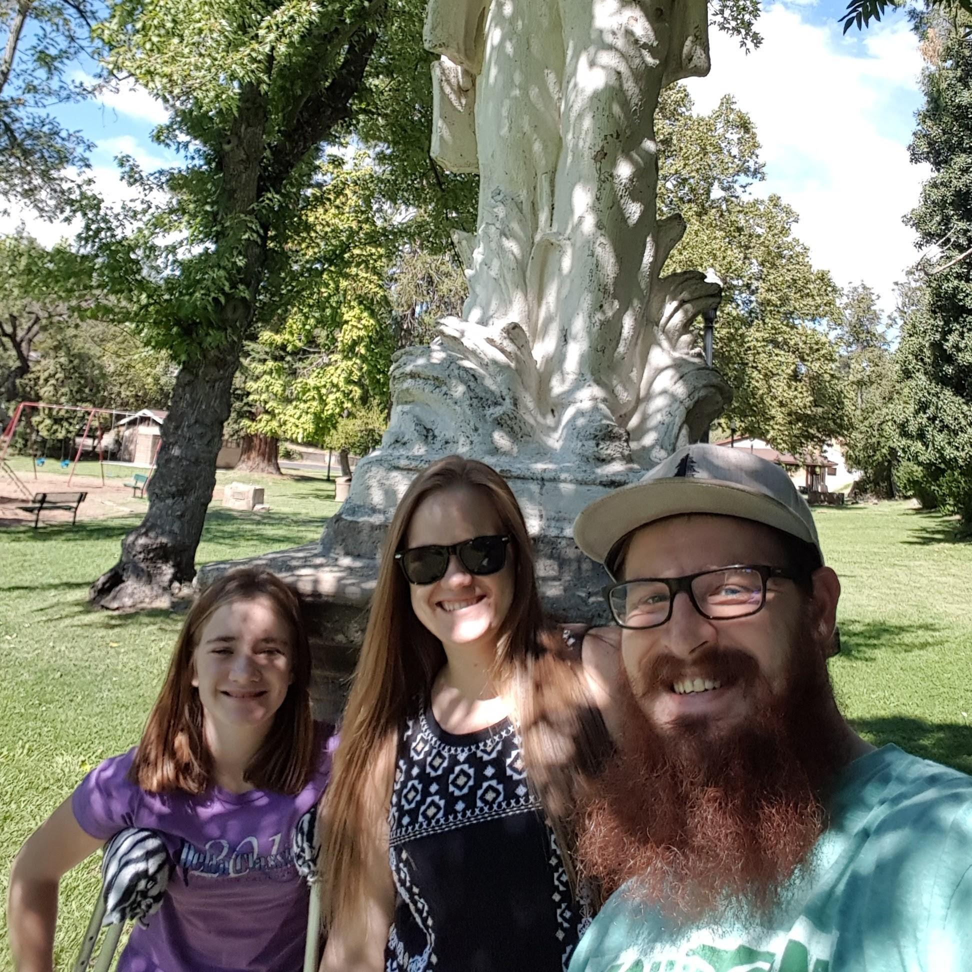 September 2017 - Utica Park Statue of Mark Twain Zoës first broken foot!