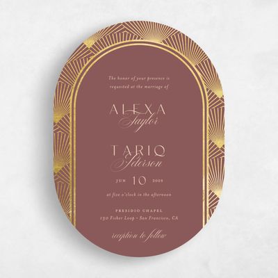 Brown Oval Wedding Invitation - Hayden Portrait Foil