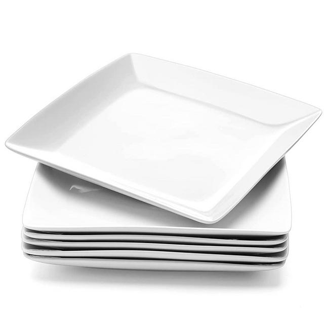 Yedio Porcelain Square Dinner Plates, 10.75 Inch Square Serving Plate for Steak, Pasta, Salad, Snacks, Pizza, Appetizer Plates-Set of 6, White