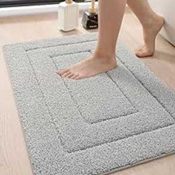 DEXI Bathroom Rug Mat 24x16, Non Slip Washable Soft Absorbent Mats, Rubber Backing Quick Dry Microfiber Rugs for Shower Floor, Bath Accessories Decor, Light Grey