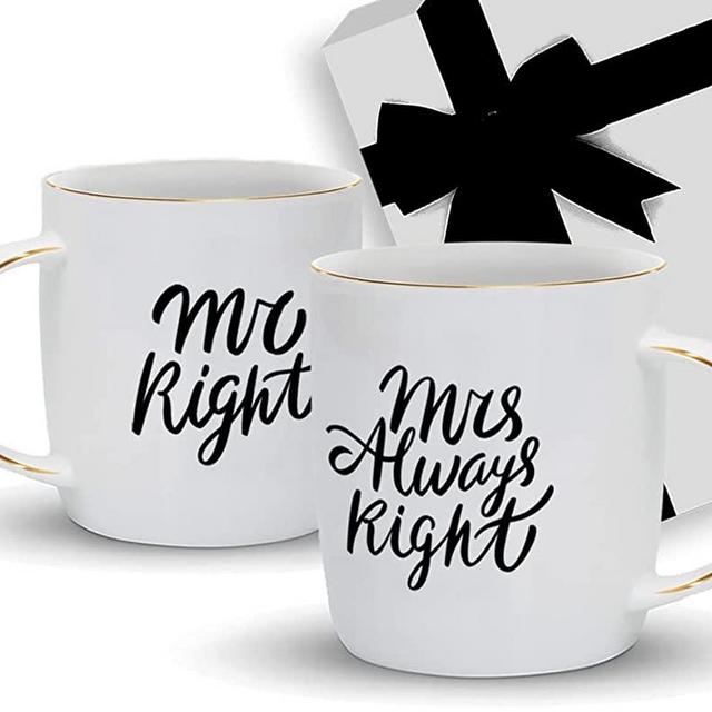 Triple Gifffted Mr Right and Mrs Always Right Coffee Mugs Gifts for Couple, Engagement Anniversary Day Wedding, Women, Couples, Marriage, Christmas, Newlywed, Mom, Dad, Parents, His and Hers Gift Set