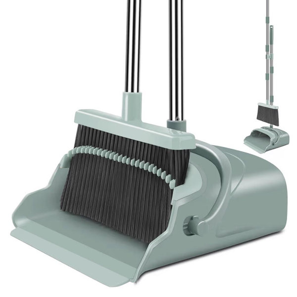 kelamayi Upgrade Broom and Dustpan Set, Self-Cleaning with Dustpan Teeth, Ideal for Dog Cat Pets Home Use, Super Long Handle Upright Stand Up Broom and Dustpan Set (Brown)
