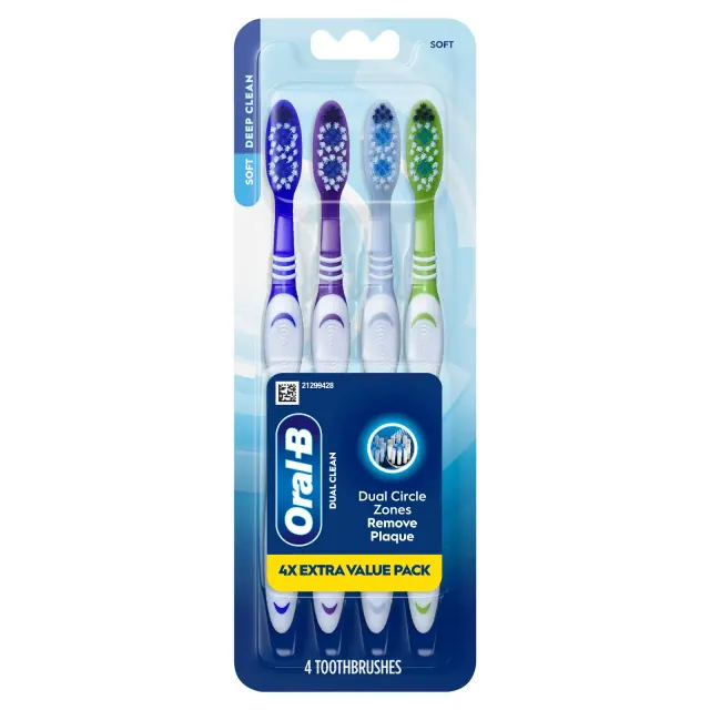 Oral-B Dual Clean Toothbrush - Soft - 4ct: Full Head Type, Manual, Nylon Bristles