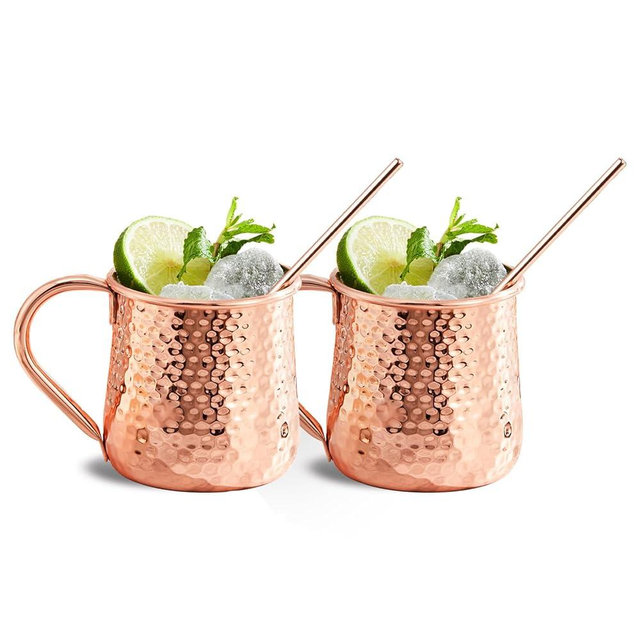KITESSENSU Moscow Mule Mugs Set of 2 | 18 oz Hammered Copper Mugs with Straws Keep Cocktails Well-Chilled | Copper Cups for Drinking Cocktails | Home Bar Accessories
