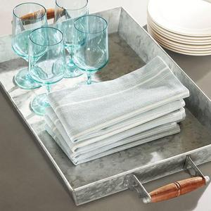 Galvanized Metal Rectangular Tray with Wood Handles