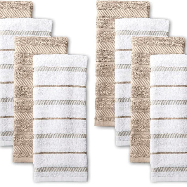 KitchenAid Albany Kitchen Towel 8-Pack Set, Milkshake Tan/White, 16"x26"